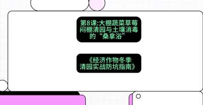 第8节：【大棚蔬菜草莓】闷棚清园与土壤消毒的&ldquo;桑拿浴&rdquo;，课程：《经济作物冬季清园&middot;实战防坑指南》#识农AI