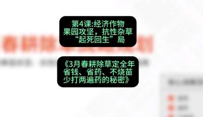 第4节：经济作物果园攻坚，抗性杂草&ldquo;起死回生&rdquo;局，课程：《3月春耕除草定全年：省钱、省药、不烧苗、少打两遍药的秘密》